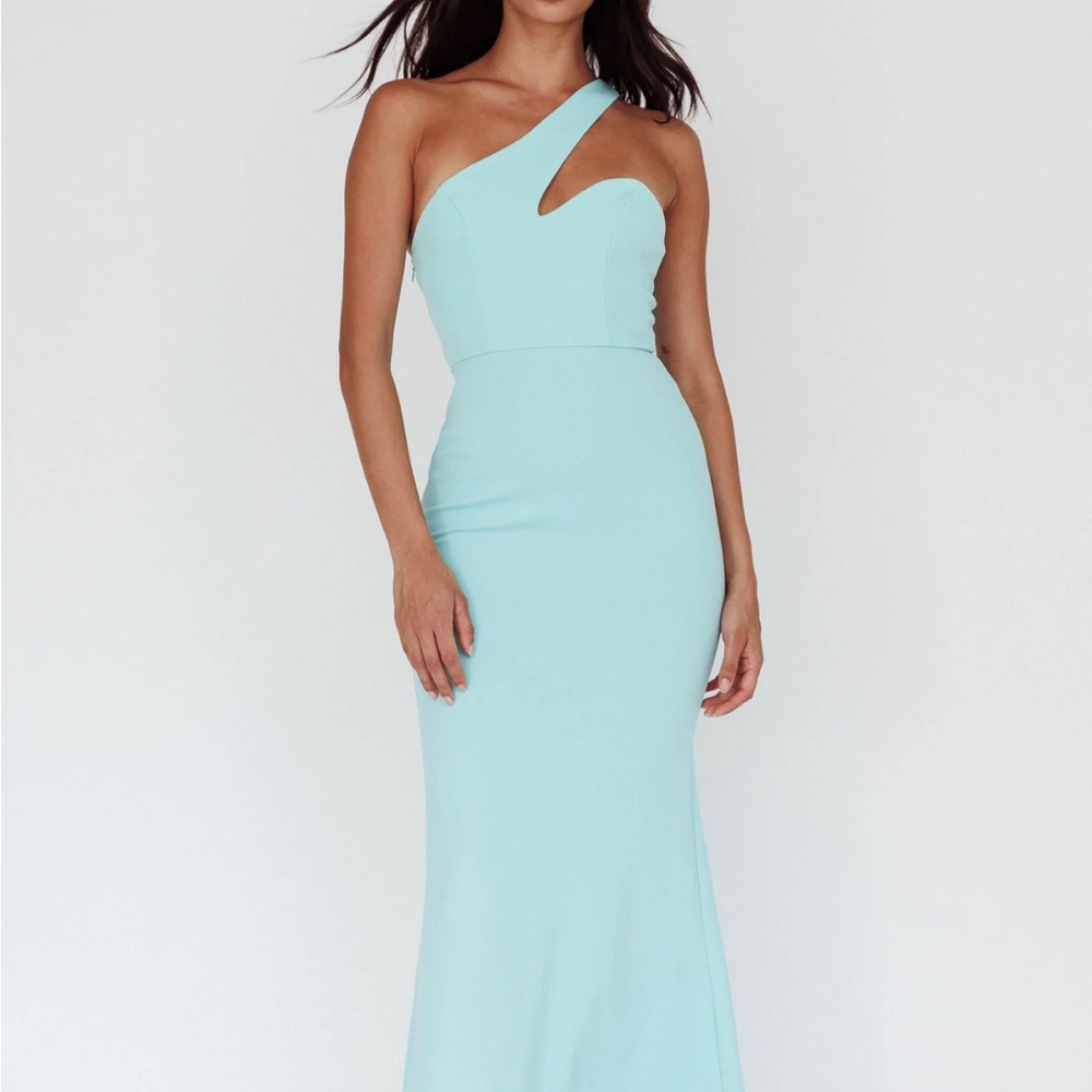 Chic One-Shoulder Light Blue Dress